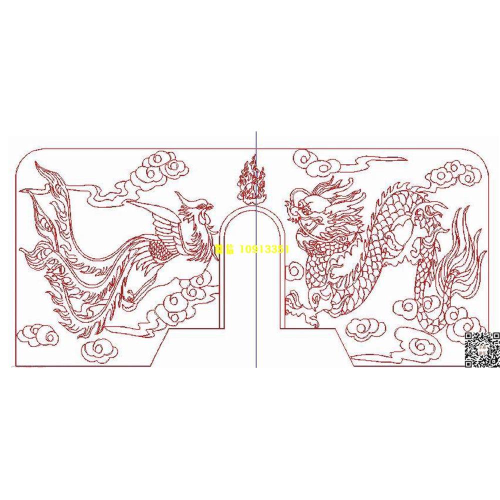 精雕图65龙凤墓碑碑头线雕图线条图单线铣底图_电脑雕刻plt文泰矢量图精雕图浮雕图